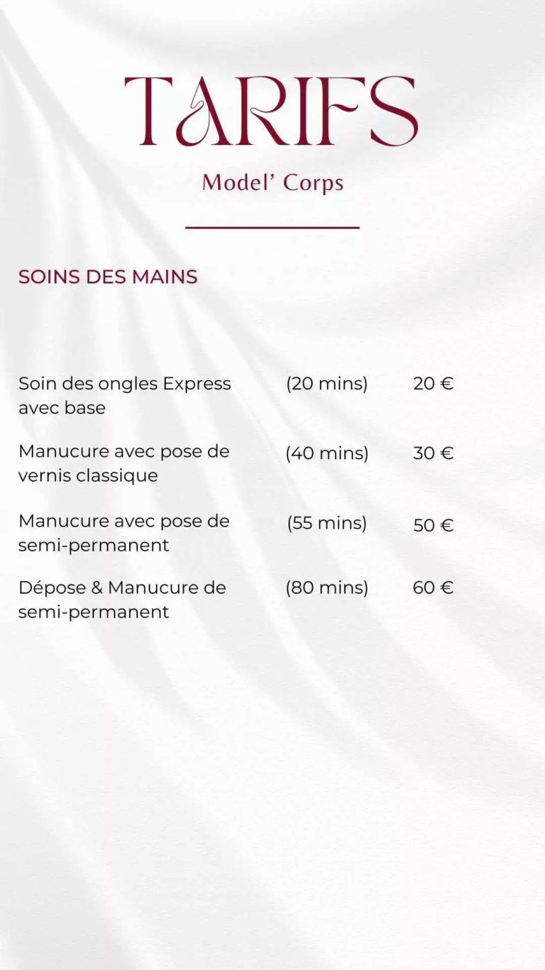 Tarifs soins des mains